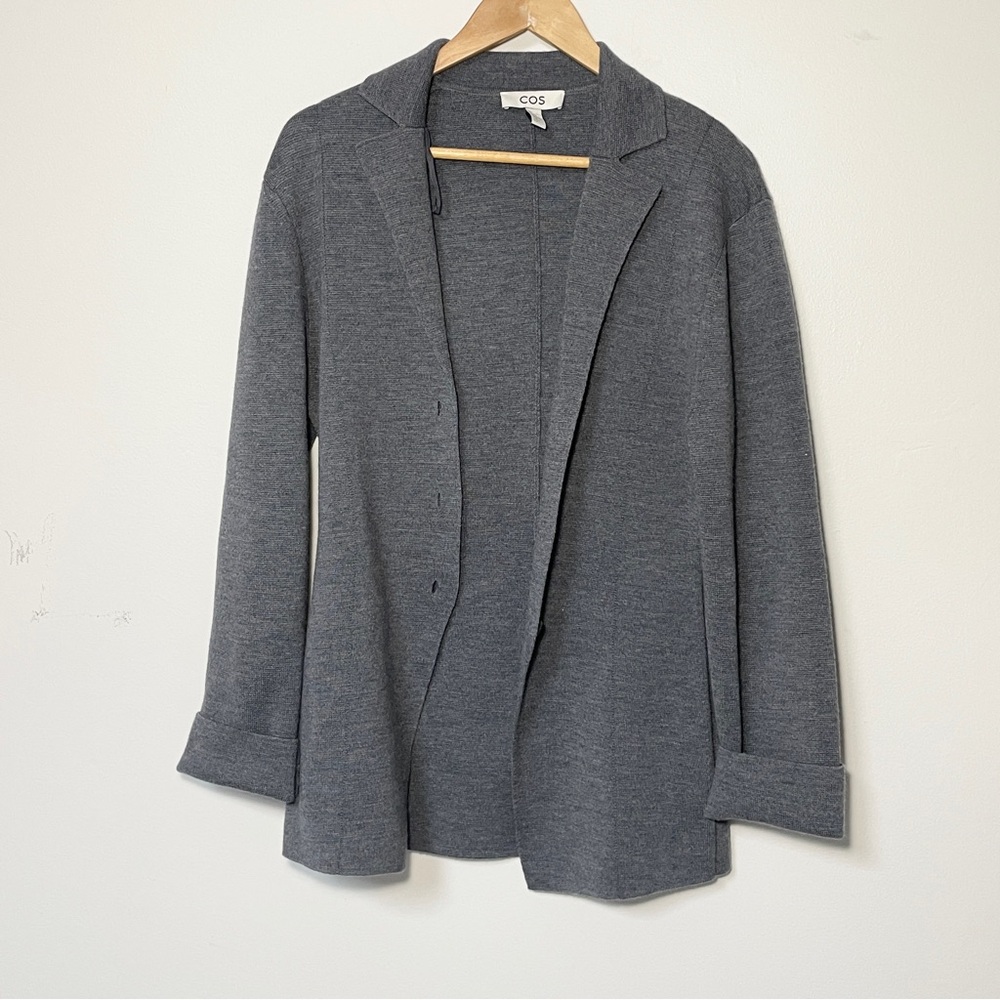 COS Women's Gray Knitted Waisted Blazer 100% Wool Size Small - Picture 3 of 14